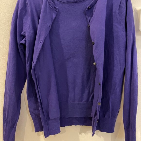 Lands' End | Matching Cardigan Sweater Set | Purple | Women's medium, cotton - Picture 6 of 11